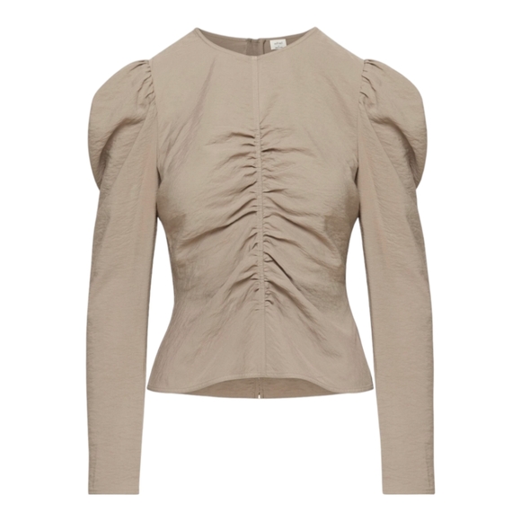 Aritzia Wilfred Henrietta Ruched Blouse Taupe Women's 4 - Picture 1 of 8